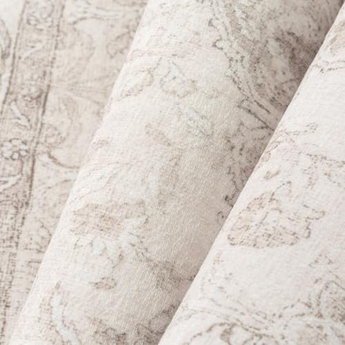 PureCozy Washable Area Rug 8x10 Beige Vintage Living Room Bedroom Carpet Non Slip Soft Low Pile Distressed Medallion Indoor Floor Retro Throw Large Rug for Dining Room Office