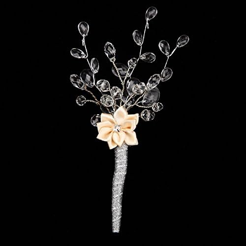 FAYBOX Luxury Crystal Beads Corsage Best Men Groom Boutonnieres Wedding Prom Party Beige