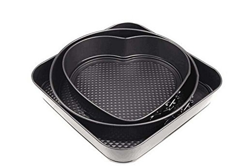 Click Here to See More Images 3 PCS Non-stick Slipknot Springform Cake Pan Baking Mold Decorating Tool Square Round Heart Live Bottom Buckles Cake Mold ( Color : Gray )