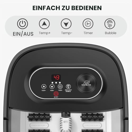 klappbares Fußsprudelbad mit Massage und Heizung, Fußbad mit 14 Heizstufen | Shiatsu-Rollen | Blasen | Rotlicht | Timer, Fußwanne elektrisch 35℃-48℃, faltbares Fußmassagegerät