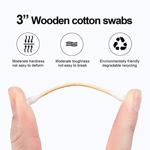 Fenshine 500 Count Organic Wooden Stick Cotton Swab, Two Tips with Round and Pointed, Strong Wooden Sticks, Great for Makeup, Personal, Baby and Pet Care, 3.0 inch