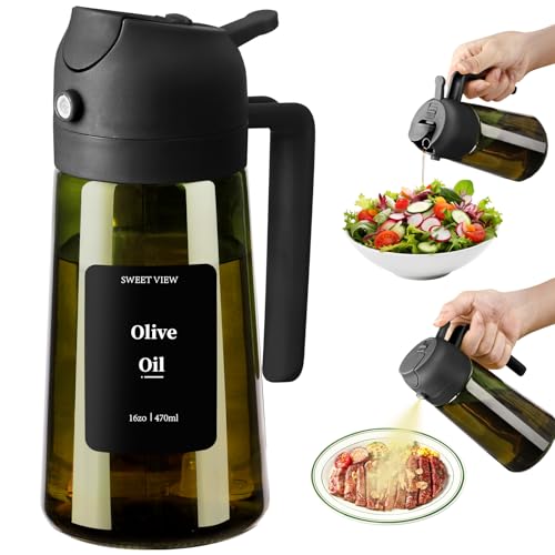 Aceitera Spray Pulverizador y Dispensador Aceite, vertedor de aceite de vidrio a prueba de luz de 470 ml para cocina, freidora de aire, cocina, ensalada y barbacoa