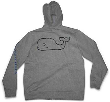 Vineyard Vines Mens Full Zip VV Whale Graphic Hoodie Sweatshirt Gray Hoody (Medium)