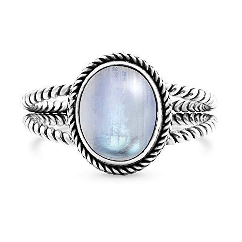 image for Sivalya Natural Rainbow Moonstone Ring in 925 Sterling Silver - Oval M