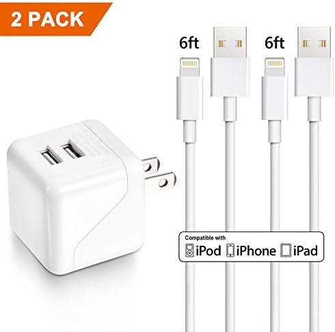 iPhone Charger, Sundix Dual Port Wall Charger Travel Power Adapter with 2Pack 6FT Lightning to USB Cable Charge and Sync Cord Compatible with iPhone X 8 8Plus 7 7Plus SE 6sPlus 6s 6 5s 5 iPod iPad