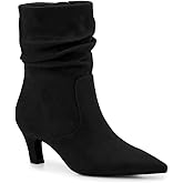 Coutgo Women's Slouchy Ankle Boots Low Kitten Heel Pointed Toe Booties Side Zipper Fall Shoes