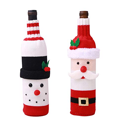 Christmas Wine Bottle Cover Santa Claus Snowman Knitted Wine Bottle Bag Cover for Xmas Gift Dinner Party Table Holiday Decoration (B)