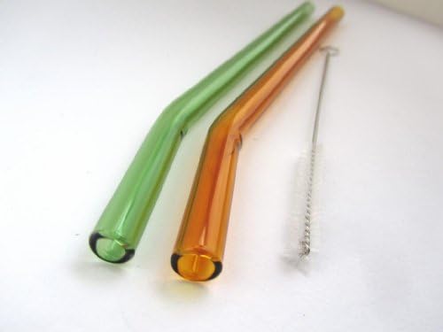Glass Straws- Bent Green and Amber