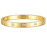 GuqiGuli ♥Valentines Day Gift♥ 14k Yellow/ Rose/ White Gold Plated Fashion Idiom Hinged Bangle Bracelets for Girls and Women, 7