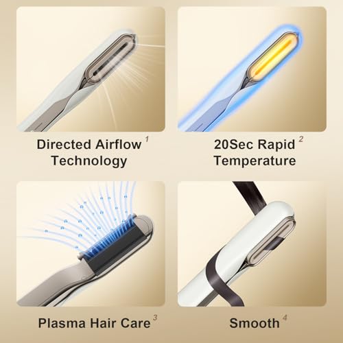 Airbot Hyperstrait 3in1 Hair Straightener&Dryer&Brush, 100 Million Plasma Care Comb & Dry & Straighten, For Beautiful Soft Hair, Fast Heating&4 Temp Settings, Smart Power Off, HD218, Gold