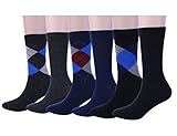 Men Cotton Business Dress Socks Navy Argyle Solid Pattern Socks 6 Pack