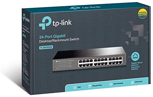 TP-Link 24 Port Gigabit Ethernet Switch Desktop/ Rackmount Plug & Play Shielded Ports Sturdy Metal Fanless Quiet Traffic Optimization Unmanaged (TL-SG1024S)