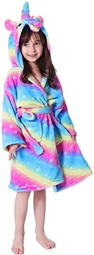 Hanax Kid Bathrobe Animal Flannel Ultra Soft Plush Comfy Hooded Nightgown Homewear