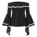 SIMSHION Women's Summer Off Shoulder Trumpet Sleeve Ruffled Collar Casual Blouse Tops Shirts Black M