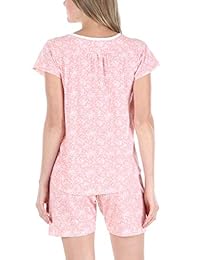 Sleepyheads pijama de algodón de manga corta con cuello en V y pantalones cortos para mujer