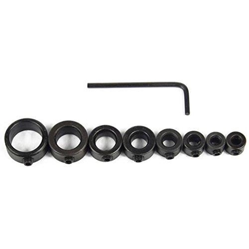 Tsmile 7Pcs 3-12mm Drill Bits Depth Stop Collar Ring - Positioner Spacing Ring Locator - 1PC Woodworking Drill Bits Hex Wrench (Black)