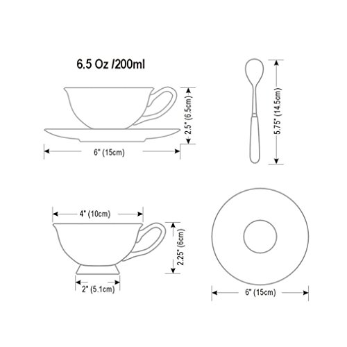 Panbado Bone China 6.8oz Coffee Tea Cup and Saucer Set with Spoon, Set of 3 - Sleeping Beauty - Thumbnail 3