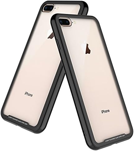 iPhone 8 Plus Case,TIDALY,Transparent Tempered Glass Back Plate and Soft TPU Gel Bumper-Black