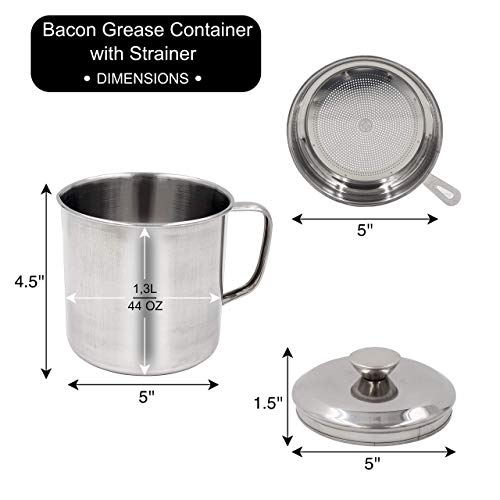Bacon Grease Container with Strainer I Bacon Bin Silicone grease