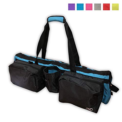 YogaAddict Yoga Mat Tote Bag Supreme with Pocket & Zipper, 30″ Long, Extra Large, Fit Most Mat Size, Compartment for Yoga Block, Easy Access, Extra Wide – Sky Blue