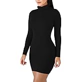 cailami Women's Sexy Basic Long Sleeve Turtleneck Bodycon Club Mini Dress