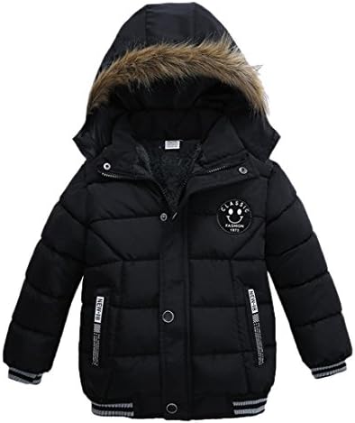 Toddler Boys Girls Coat, Laimeng Winter Warm Hooded Thick Padded Zipper Jacket (4T, Black)