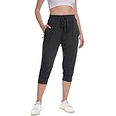 BATHRINS Womens Lightweight Sweatpants Capri Pants Summer Workout Hiking Capris Comfy Joggers with Zipper Pockets