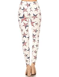 Leggings de cintura alta con estampado de la bandera estadounidense patriótica de Estados Unidos para dama