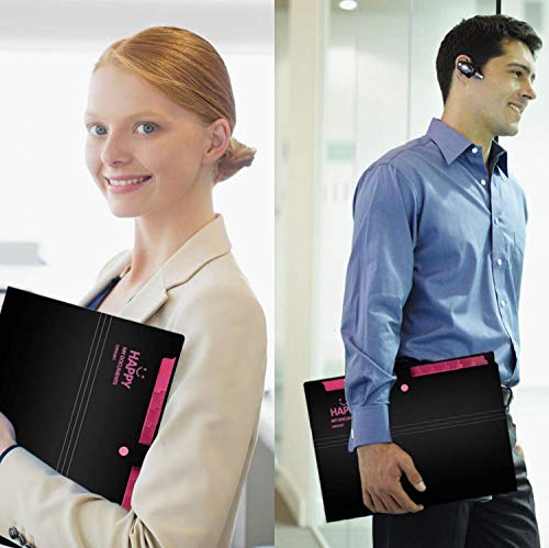 File Folder Organizer 12 Pockets Expanding File Folder with 20 Pcs Labels A4 Paper Letter Size Portable Accordion Document Organizer for Business Office Supplies School Home (Black)