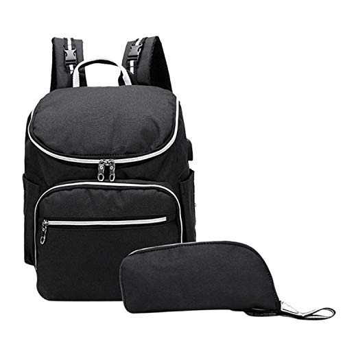 Qukueoy Travel Diaper Bag Backpack for Mom and Dad,Large Capacity Maternity Nappy Bag Waterproof, plus Insulated Bottle Bag,Stroller Straps&USB Port（Black)