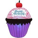 Jumbo Inflatable Happy Birthday Cup Cake | Extra Large Birthday Internal Fan Inflated Party Decoration Inflates in Moments | For Indoors or Outdoors (Tie Down and Stakes Included for Outdoor Use)