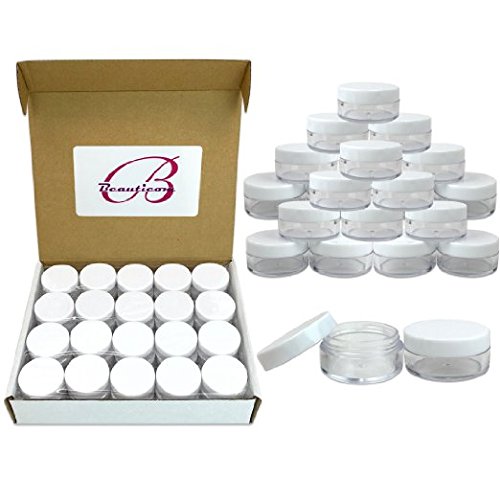 (Quantity: 40 Pieces) Beauticom 10G/10ML High Quality Round Clear Jars with White Lids for Beads, Gems, Glitter, Charms, Small Arts and Crafts Items - BPA Free