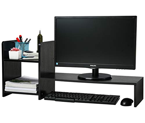 PAG Wood Monitor Laptop Stand Computer Riser Organizer with Storage for Desk, Suitable for Home/Office/School, 2-Tier, Black