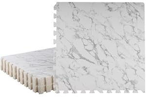 EVA Foam Floor Tiles 12-Pack - 48SQFT Puzzle Mat - Interlocking Foam Tiles for Baby Play Mat or Gym Flooring for Exercise by Stalwart (Faux Marble)