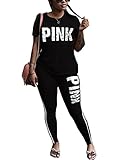 Gobought Womens Short Sleeve Loose Fitting Jumpsuit Long Pants Romper Tracksuit Outfits