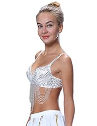 Sostén con lentejuelas y cuentas brillantes, brillantina, tribal, para fiesta, cabaret, de danza del vientre
