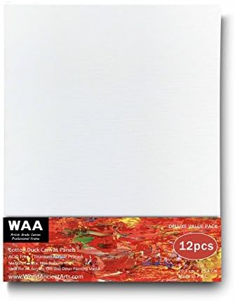 12pcs 16 x 20 inches Artist Acid Free Cotton Duck Canvas Panels, Heavy Board with Turned Edges,Triple titanium acrylic primed, Luxury Made Affordable! By World Ancient Arts
