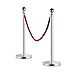 Leadzm 2PCS Stainless Steel Queue Pole Stanchion, Heavy Duty Crowd Control Barrier Security Fence with Ball Top and Retractable 4.9ft Red Flannel Chenille Belt Rope, Silver