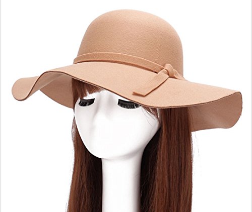 Magik Vintage Women Ladies Wide Brim Floppy Warm Wool Blend Felt Hat Trilby Bowler Cap (Camel) - Thumbnail 5