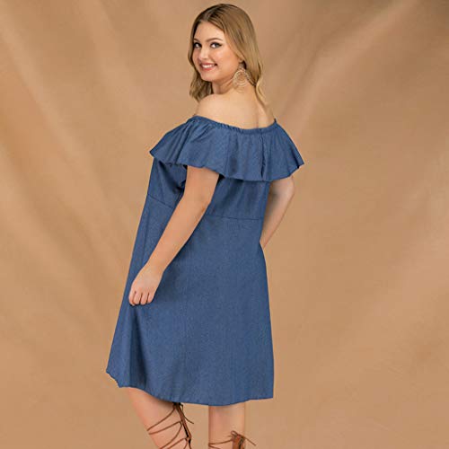 CCatyam Plus Size Dresses for Women, Skirt Off Shoulder Solid Button Sexy Casual Party Fashion Blue
