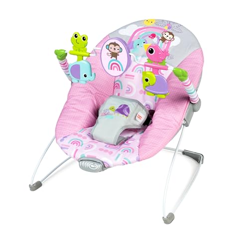Bright Starts Pink Paradise Portable Baby Bouncer with Vibrating Infant Seat an…