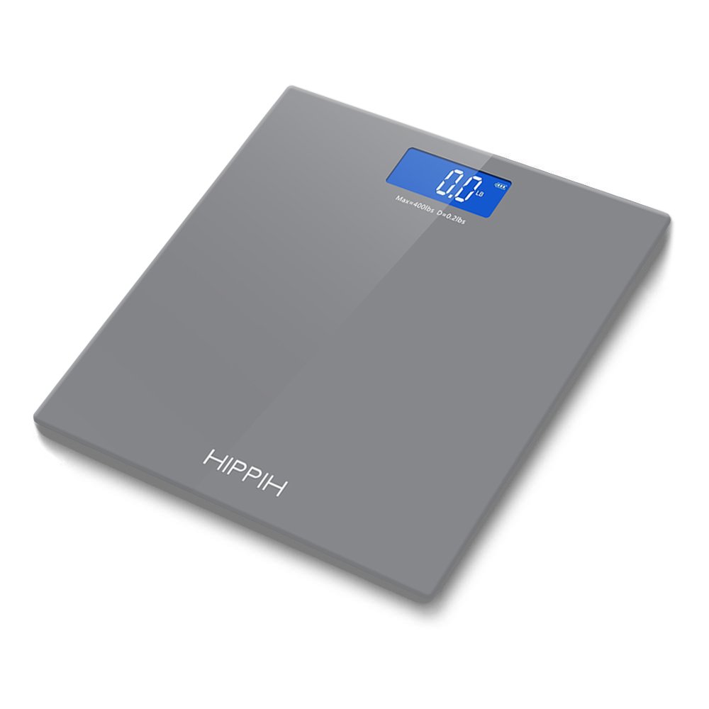 Hippih 400lb / 180kg Electronic Bathroom Scale with Tempered Right Angle Glass Balance Platform and Advanced Step-On Technology, Digital Weight Scale has Large Easy Read Backlit LCD Display D-013