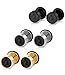 FUNRUN Mens Womens Stainless Steel Black Earrings Studs Round Tunnel Ear Plug Set of 3 Pairs