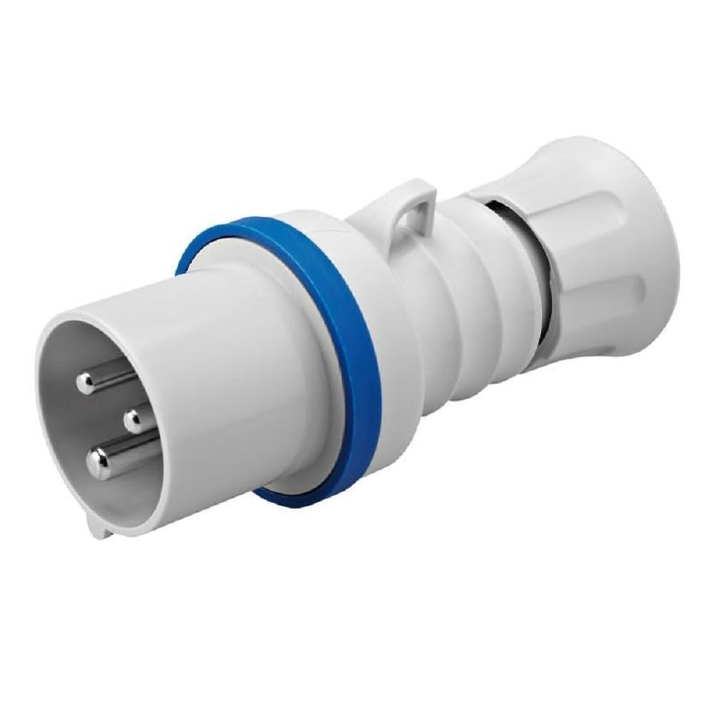Gewiss GW60015H Low Voltage Screw Wiring Straight Plug, High Performance, IP44/IP54, 6 Reference, 2P+E Pole, 200V-250V, 32 A, 50 Hz/60 Hz, Blue