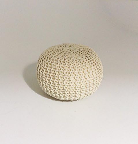 Handmade Round Knitted Pouf - Bone White - 50x35cm - Ottoman Footstool