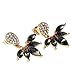 Lady Clear Crystal Leaf Feather Ear Jacket Earrings Back Ear Cuffs Stud Earrings for Women SUNSCSC (Black & Gold)