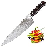WALLOP Chef Knife 8.5'' - Japanese High Carbon Stainless Steel Kitchen Knife - Unique Solar Pattern&Well Balance Kitchen Meat Cleaver Knife - Full Tang Blade&Non-slip Ergonomic G10 Handle