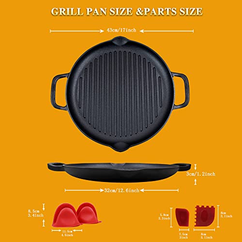 Cast Iron Grill Pan 12.6 inch PreSeasoned Cast Iron Griddle Pan Dual