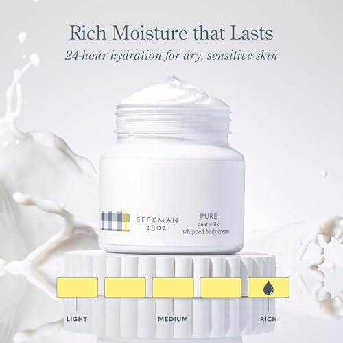 Beekman 1802 Whipped Body Cream – Rich Body Butter & Moisturizing Body Cream, Goat Milk Lotion, Shea Butter & Vitamin E, Hydrating Body Moisturizer for Dry Skin - Pure 8 oz