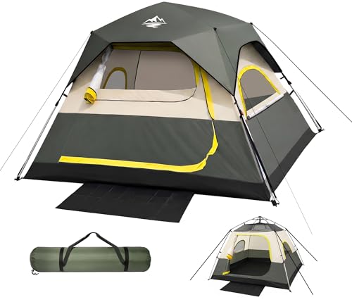 Tent 4 Person Tents for Camping - Instant Cabin Tent Setup in 50 Seconds with Rainfly & Windproof, Portable Pop Up Tents with Carry Bag for Family Outdoor Camping & Hiking